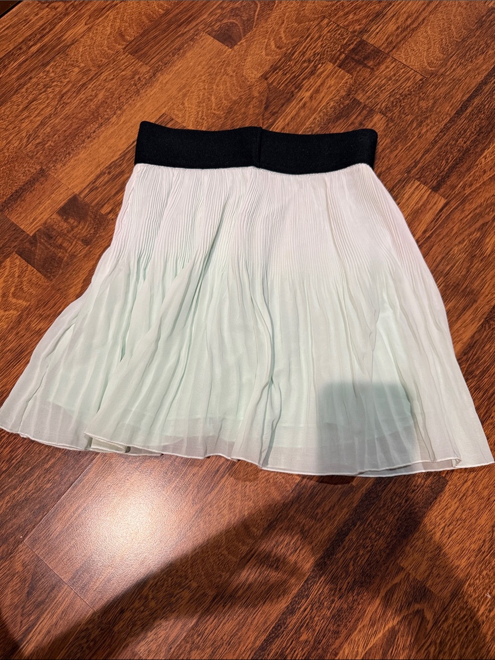 Zara Mint Green Pleated Mini Skirt with Black Waistband
